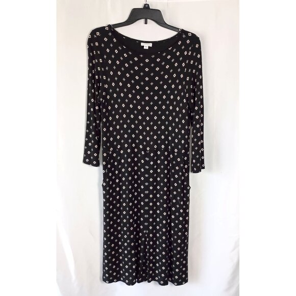 J.Jill Long Sleeve Geometric Print A-Line Dress Black Size M with Pockets - Picture 3 of 9